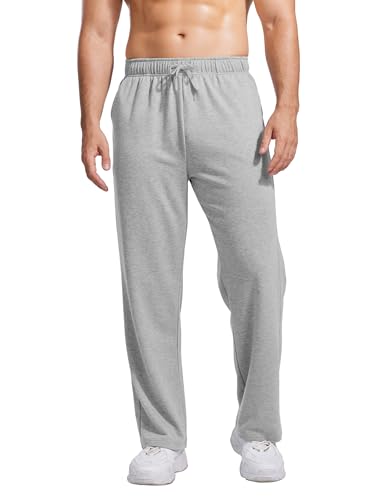 PINSPARK Men's Cotton Sweatpants Open Bottom Athletic Jogger Sweatpants Lightweight Sweat Pants Lounge Pants with Pockets