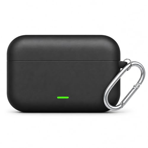 Image of Anvique Silicone Case Cover for Realme Buds T500 Pro, Shockproof Protective Earbuds Cover with Keychain Hook, Anti-Scratch Soft Silicone Skin, Full Body Protection Case (Black)