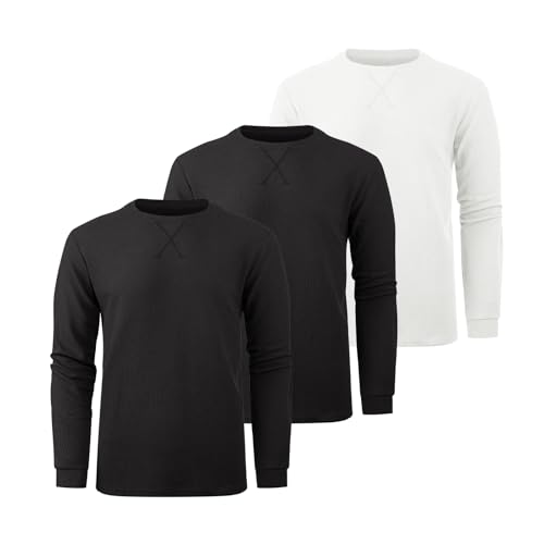 Image of 3 Pack Mens Waffle Shirts Long Sleeve Casual T-Shirt