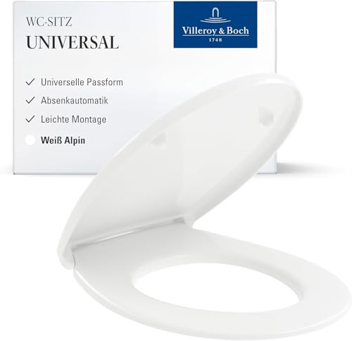 Villeroy & Boch Universal WC-Sitz - Toilettendeckel Weiß glänzend mit Absenkautomatik (nach Montage) - Abnehmbarer bruchsicherer Toilettensitz - Klodeckel in ovaler Form - Original Ersatzteil