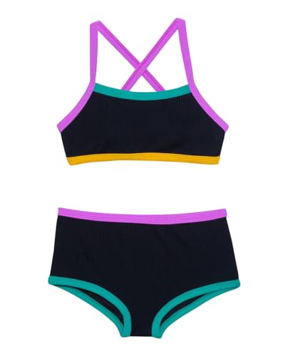 Image of Gottex Baby Girls Kids Toddler and Little Girls Prix Textured Black Two Piece Swimsuit Uv Sun Protection Bathing Suit for Girl