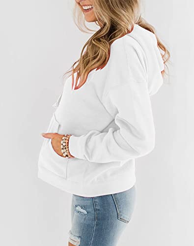 Bingerlily Women's Casual Hoodies Long Sleeve Solid Lightweight Pullover Tops Loose Sweatshirt With Pocket (White,Small) #TOP1