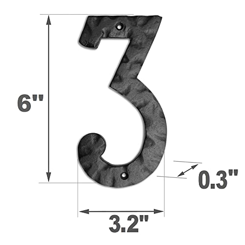 Image of NACH House Numbers for Outside, 6 inch Black Address Numbers for House - Number 3 - Rustic Numbers for Outside with Mounting Hardware