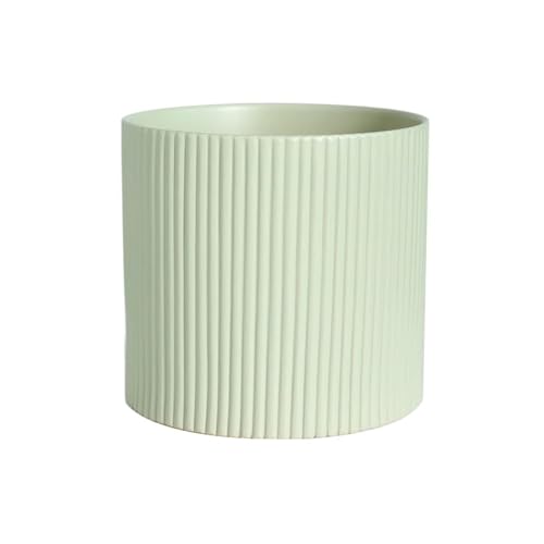 Macetas de interior Macetas cilíndricas de color verde claro for interiores y exteriores con rayas, maceta de cerámica con agujeros de drenaje, macetero de mesa for el hogar, patio, jardín Maceta
