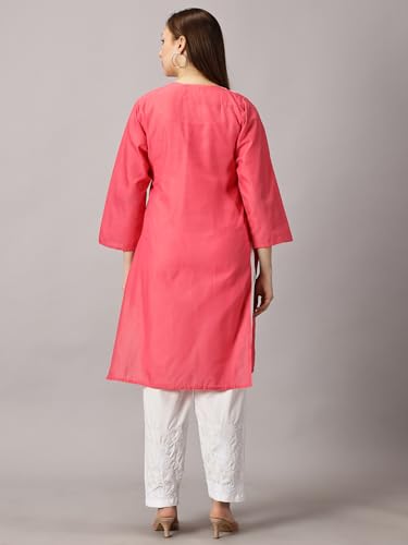 Image of FCH, Fashionable Chikan Handikraft Women's Cotton Lucknowi Chikankari Printed Straight Kurta for Regular Wear Girls Flared Kurta