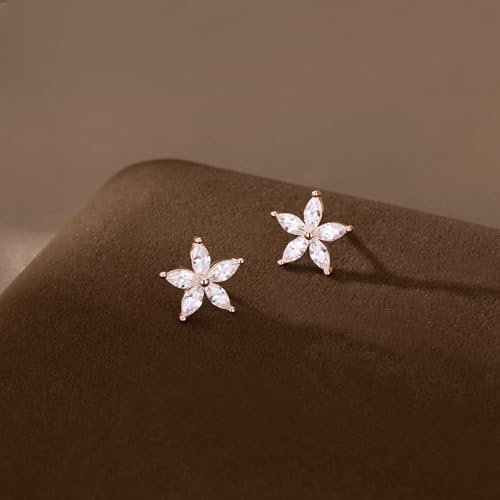 SLUYNZ Solid 925 Sterling Silver CZ Flower Earrings Stud for Women Teens Flower Stud Earrings Post3