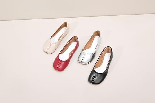 Ballet Flats Shoes for Women Fashion Split Toe Tabi Shoes Comfortable Bow Tie Leather Dressy Party Work Dress Shoes 5