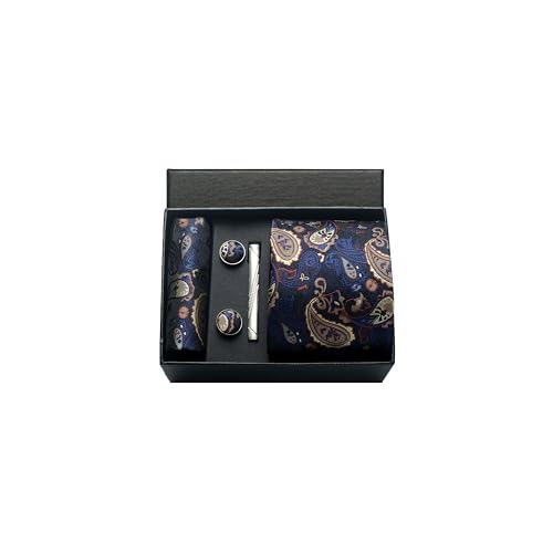 Image of Paisley Floral Mens Tie Formal Necktie Pocket Squares Ties Clips Cufflinks Classic for Men Set