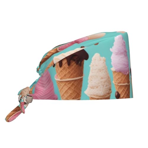 YYHHAOFA Breathable Work Hat Ice Cream Cones Printed for Chef, Nursing, Spa, Facial Care, Fitness