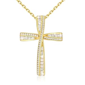 Cross Necklace for Women, 925 Sterling Silver 18K Gold Plated Cross Necklaces for Women, Cross Pendant with 5A Cubic Zirconia Diamond, Birthday Christmas Jewelry Gifts for Women Her Wife