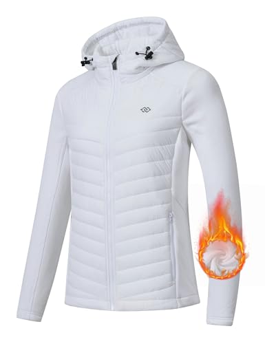 MoFiz Chaqueta Softshell Mujer Ligera Chaqueta Senderismo Cálida Impermeable Transpirable Chaqueta Invierno Forro Polar Delgado Manga Larga Blanco 2XL