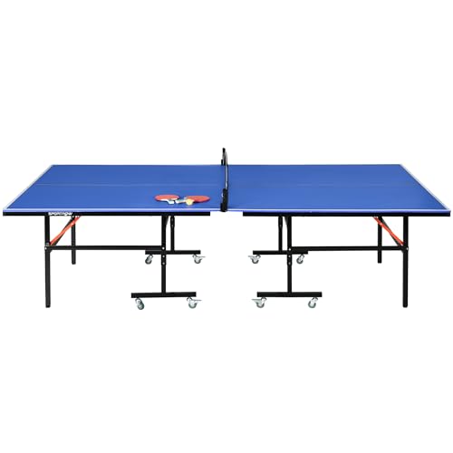 {Ping Pong Table Ping Pong SPORTNOW Mesa de Ping Pong Plegable Mesa de Tenis Profesional Tamaño Estándar con Ruedas Red Paletas Pelota Modo para un...