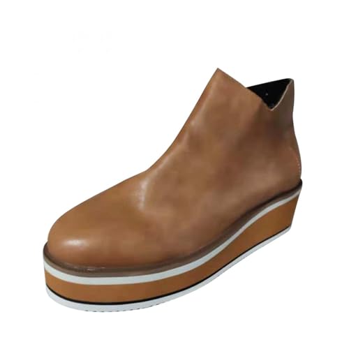 Platform Wedge Ankle Booties for Women, Ladies Fashion Casual Leather Round Toe Chunky Bottom High Heels Ankle Boots,Winter Fall Dress Short Boots Fashion High Top Sneakers Walking Shoes3