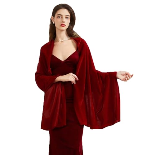 BRYCTSISEN Damenschal und Wickeltuch aus Samt für Hochzeit, Braut, Brautjungfer, Outwear, Abendparty, Abschlussball, Kleid, Zubehör, Schal, Weinrot,...