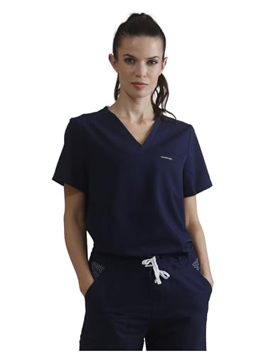 Members Only Women's Bari Scrub Top with 1 Pocket (Navy, Small)