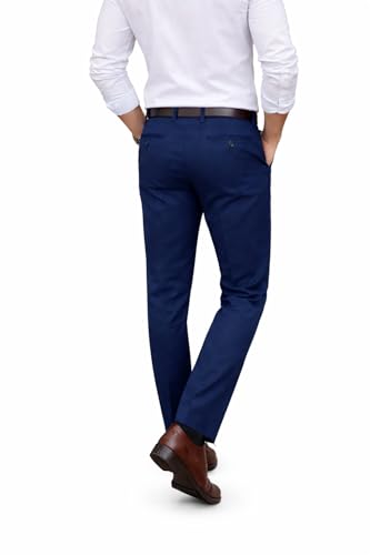 Image of DENRO Men's Slim Fit Cotton Stretch Trousers | Smart Casual & Workwear Pants for Office Use | 98% Cotton 2% Spandex Fabric | Mid-Rise Tailored Fit | Sizes 28-38