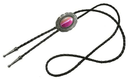 Image of Moranse Bolo Tie with Natural Tiger Eye Stone Celtic Style Genuine and Cowhide Rope