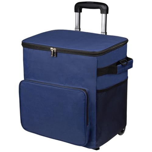 Caja de refrigeradora fría en Ruedas de 60 cán/35 Late Grande Fresca con Varilla de tirón Estirable y Bolsas de refrigerador de múltiples múltiples con manija y Correas Ajustables Azul Oscuro