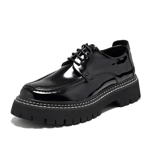 Men's Patent Leather Classic Loafers Round Toe Lug Sole Non-Slip Lace-Up Business Leather Shoes Fashionable Work Formal Shoes (Black,10) -  NVBUKE, 0203-1njx