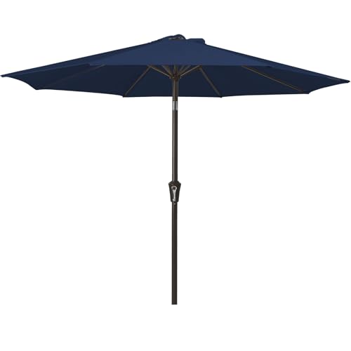 MEWAY 9ft Patio Umbrella Outdoor Table Umbrellas with Push Button Tilt and Crank, Market Umbrella 8 Sturdy Ribs for Deck, Garden, Pool and Backyard, Dark Blue by MEWAY - Used condition - US$42.07