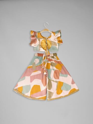 Image of ANNECA Kids Baby Girls' Multicolour Abstract Print Cotton Top And Palazzo Set with Ruffled Sleeves