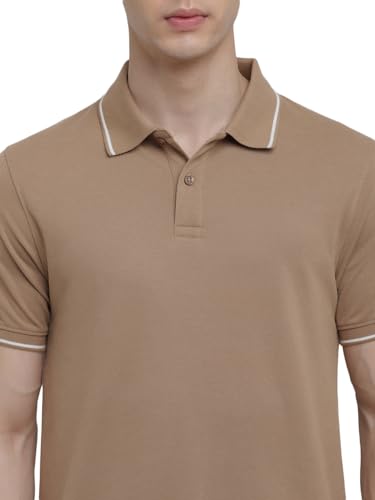 Image of Deniklo Cotton Rich Half Sleeve Regular Fit Solid Polo Tshirt for Men (DK803-L Tiger's Eye)