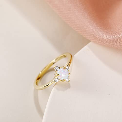 SHINYSO 14K Gold Plated Wedding Band for Women Thin Stackable Rings Opal Dainty Cubic Zirconia CZ Promise Engagement Ring Size 4-102
