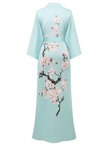 Image of BABEYOND Kimono Robe Cover up with Box Long Floral Satin Sleepwear Silky Bathrobe Bachelorette Robe