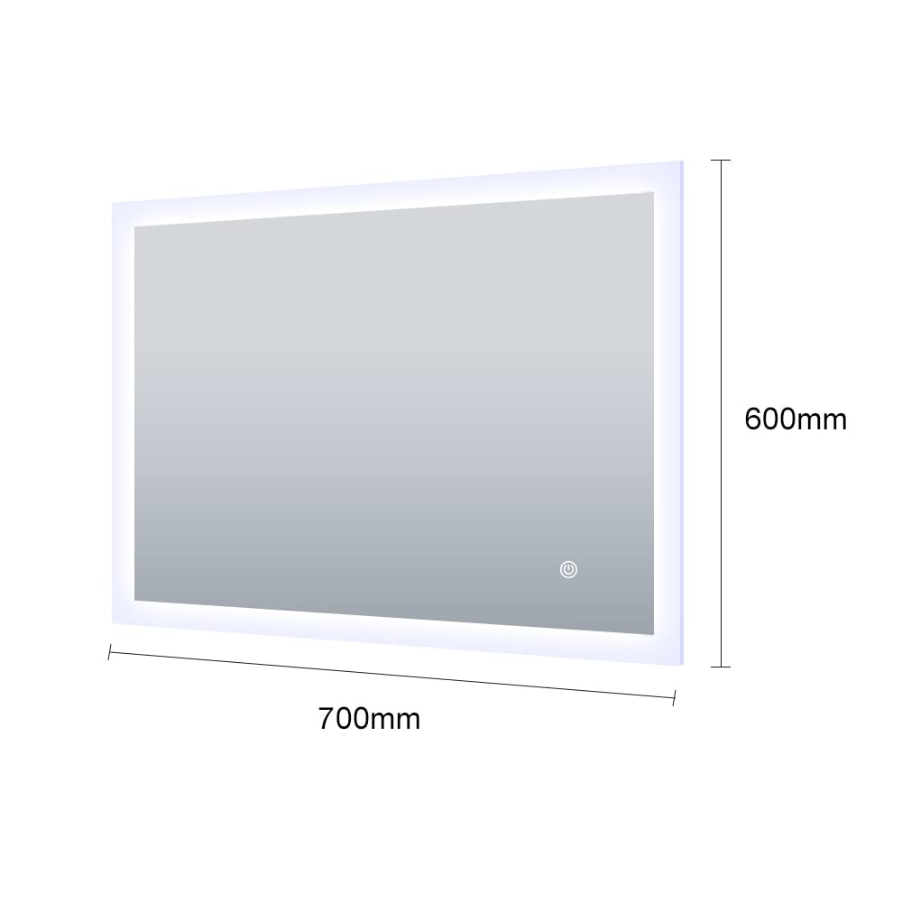 axentia Spiegel mit LED-Beleuchtung, Badspiegel mit Touch, ca. 70 x 60 x 3,5 cm