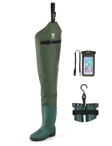 TIDEWE Hip Wader, Lightweight Hip Boot For Men and Women, 2-Ply PVC/Nylon Fishing Hip Wader (Green and Brown)
