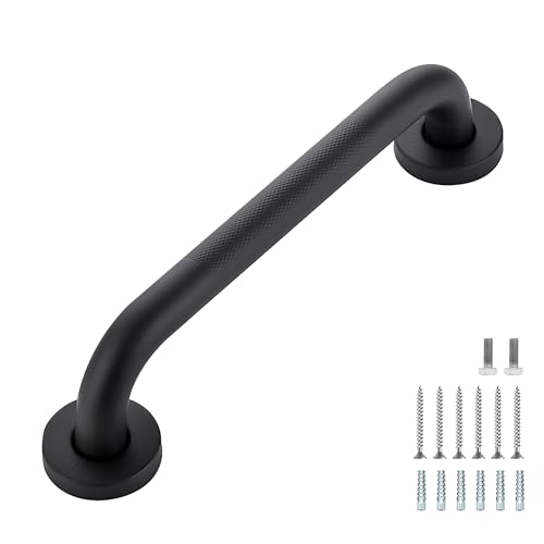 Grab Bars for Shower, 1 Pack 12-Inch Anti Slip Shower Handles for Elderly, Safety Shower Grab Bar, Stainless Steel Handicap Grab Bars for Bathroom (Black 1" Diameter)