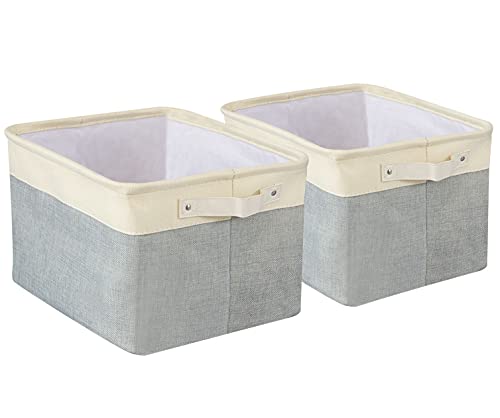 BrilliantJo 2 Pcs Grand Boîte de Rangement en Toile Lavable Pliable avec poignées, Tissu Cube 40 x 30 x 25 cm, Beige+Gris Cover