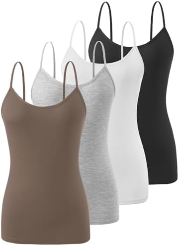 Knuffnee Damen Unterhemden Verstellbare Spaghetti Tops Basic Cami Tank Top 4er Pack