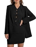 Casly Lamiit Womens Blazer Skirt Suits 3 Piece High Waisted Skort Sets Business Casual Fall Jacket Button Down Vest Dressy Work Office Outfits Black M
