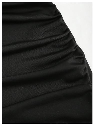 Image of Milumia Women's Lace Trim V Neck Ruched Cami Fishtail Bodycon Dress Black Small