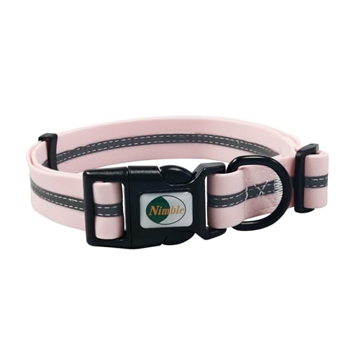 Image of Nimble Reflective Waterproof Dog Collar Adjustable Odor Resistant Easy Clean Pet Collar for Small Medium Large Dogs Night Walking Outdoor Rainy Use (Light Pink, Small (9.45 inch-14.17 inchinches))