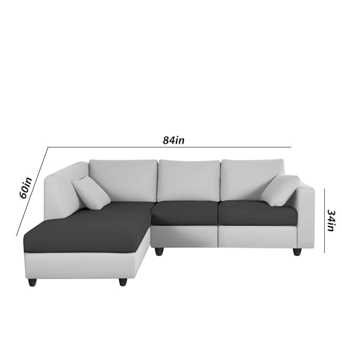 Image of Florian LHS 4 Seater L Shape Sofa Set for Living Room (Black Grey Fabric) Premium Fabric Sofa