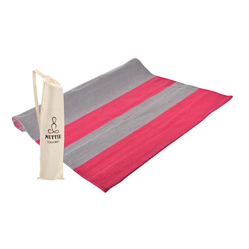 Nettie Organic Rubber Base Handloom Cotton Anti-Skid Yoga Mat, 180 cm x 72 cm (Stone Grey & Pink)