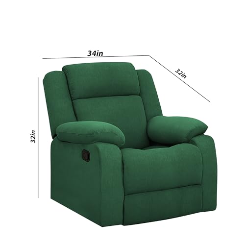 Image of Kayro Comfy Fabric | 1 Seater Recliner Sofa, Premium Fabric Upholstery, Soft Padded Body with Comfortable Cushions, Manual Recliner Chair for Living Room & Home Relaxation | Green