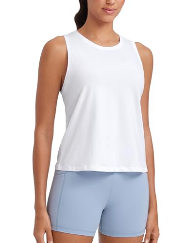 CRZ YOGA Women's Pima Cotton Sleeveless Loose Tank Tops Exercise Gym Yoga Tops Athletic Shirts