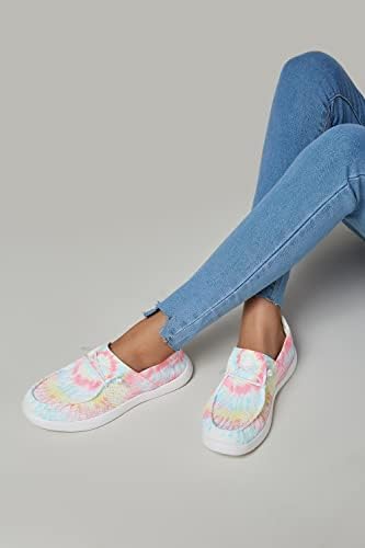 BELOS Women's Rhinestone Lace Up Loafers Shoes Comfortable Slip On Mesh Knit Walking Shoes Fashion Lightweight Sparkly Glitter Sneaker(Pink tie dye,9 | Image 5