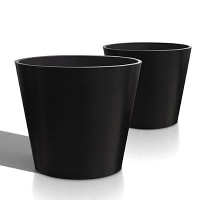 Heyzier Extra Wide Planter Outdoor Indoor, Large Resin Plant Pots for Trees Flowers (Black, 20 inch - 2 Pack)