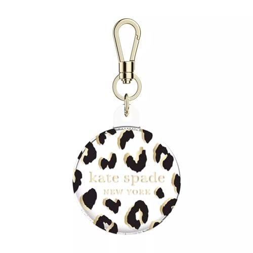 Image of kate spade new york AirTag Holder with Gold Ring Clip - City Leopard | Stylish, Anti-Scratch, and Protective Case for Apple AirTag - Attaches Securely to Bags, Luggage, Keys, Purse, Totes & More