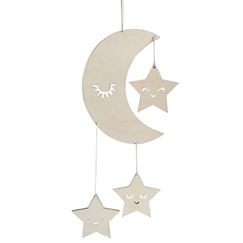 Holz Hängedeko Mond Sterne mit Augenwimper Gute Nacht Decke Hängen Baby Mobile Kinderzimmer Dekoration, Fensterdeko Hänger Deko Hängedeko Wolken Dekoration für Wohnimmer Cover