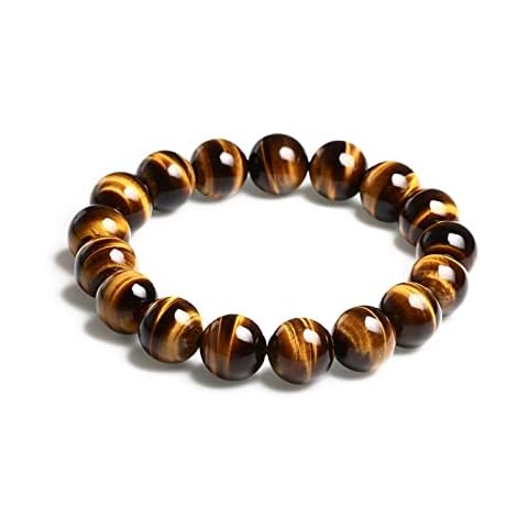 ASGIFT Natural Crystal Bracelet 10mm Yellow Tiger Eye Beads Bracelet Elastic Adjustable Yoga Bangle Healing Stone Beaded Bracelets Jewelry for Men Women (With Gift Box) Cover