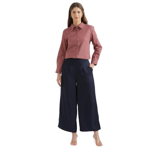 Image of SAADAA Palazzo Pants for Women Half-Elasticated Waistband | Palazzo for Women in Soft Viscose Fabric | Regular Fit with Mid Rise Waist & Deep Pockets | Versatile for Formal & Casual Wear