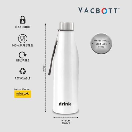 Image of Clay Craft VACBOTT Bingo Single Walled Non Insulated Water Bottle-1200ML, 5-Piece(Silver) Leak Proof | Easy Grip |Easy To Carry| Gym Bottle | Home | Kitchen | Hiking | Treking Bottle | Travel Bottle