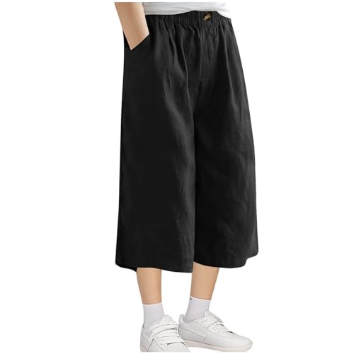 Cotton Linen Pants for Girls Boys Summer Fashion Baggy Wide Leg Capri Pants Kids 2025 Vacation Beach Pants Loose Fit