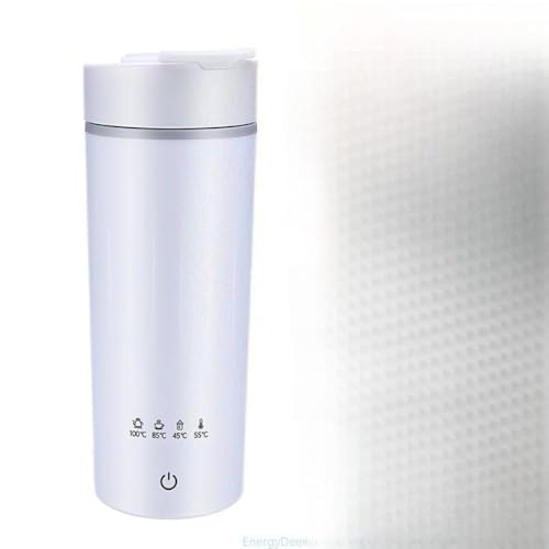 EnergyDeer保温カップ4段温度調節小型ポータブル304ステンレス製携帯湯沸かし器電気温水自動温水真空断熱漏れない旅行携帯に便利です (白です,475ml(4段階の温度調節))