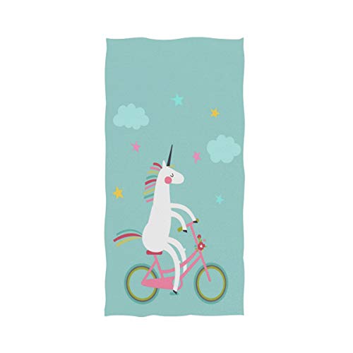 Naanle Cute Unicorn Riding Bicycle Cloud Stars Print Soft Large Decorative Hand Towels